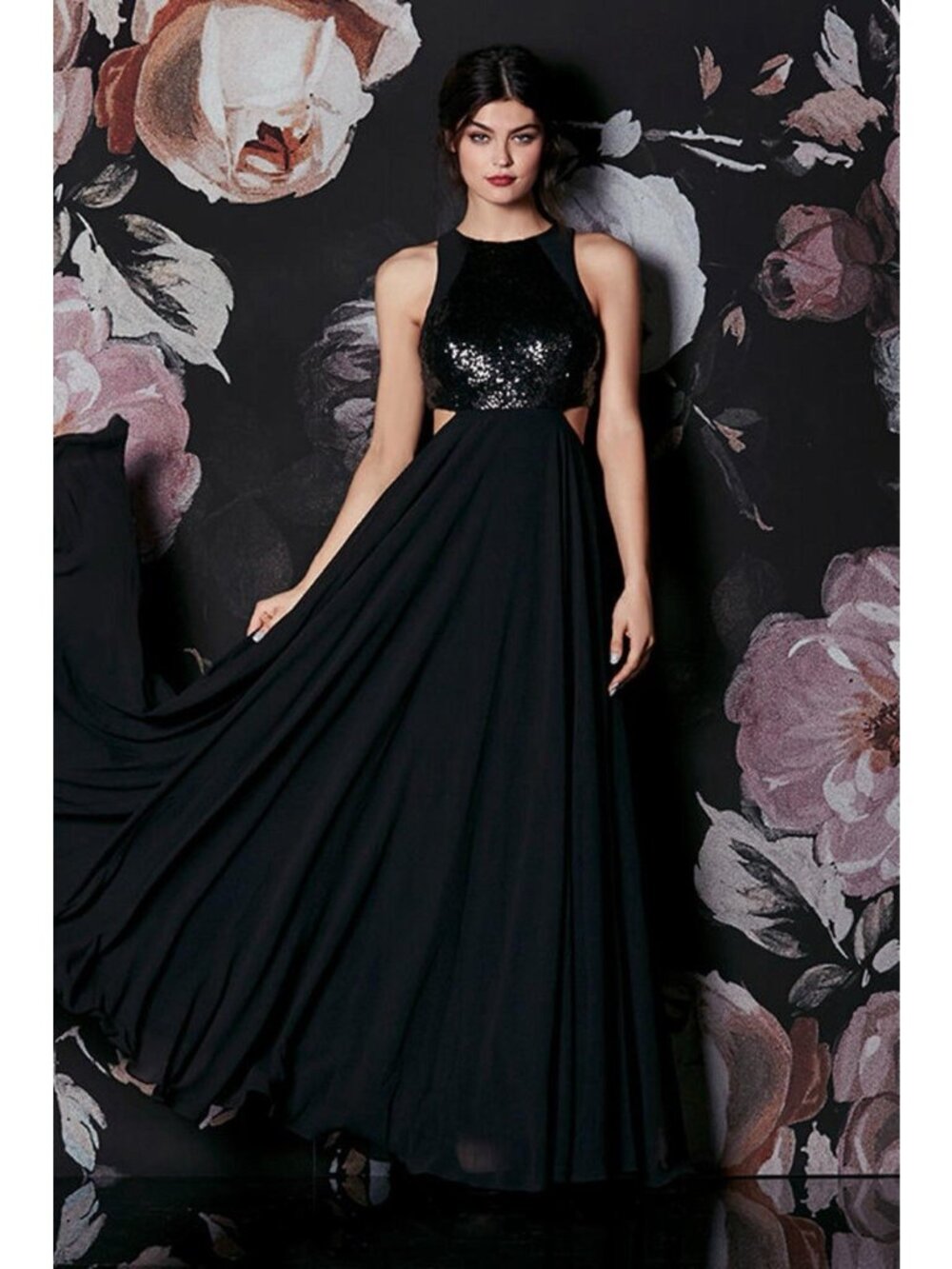 Lulus Womens Nothin But Love Maxi Dress XL Black Sequin Cut Out Formal Gown